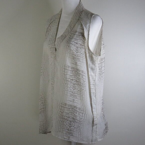 Cynthia Rowley White & Gray Snakeskin Print Sleeveless V-Neck Top Size S (C1277) - Picture 4 of 7